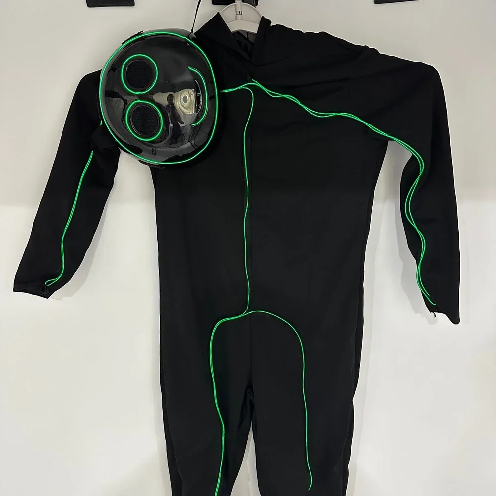 Spirit Halloween Green Light-Up Stick Figure Costume Kids Large 12-14 Jumpsuit